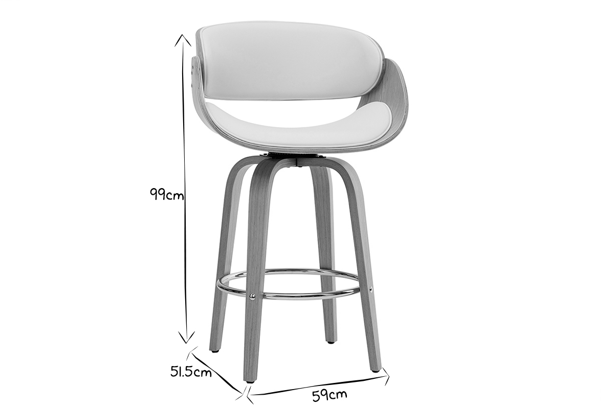 Tabouret de bar pivotant blanc et bois clair 65 cm BENT