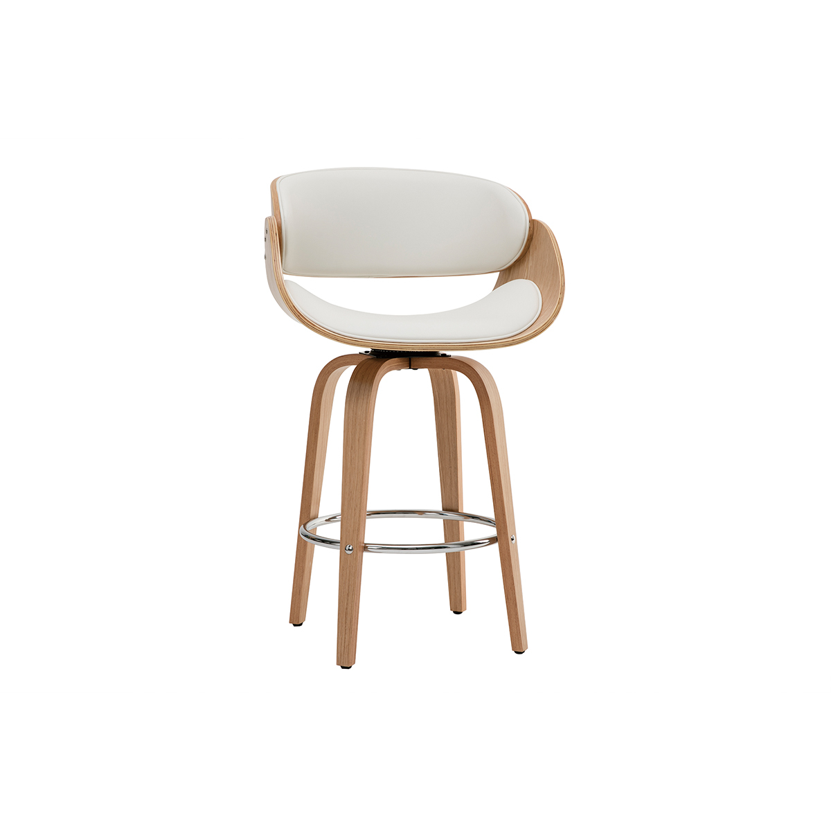 Tabouret de bar pivotant blanc et bois clair 65 cm BENT