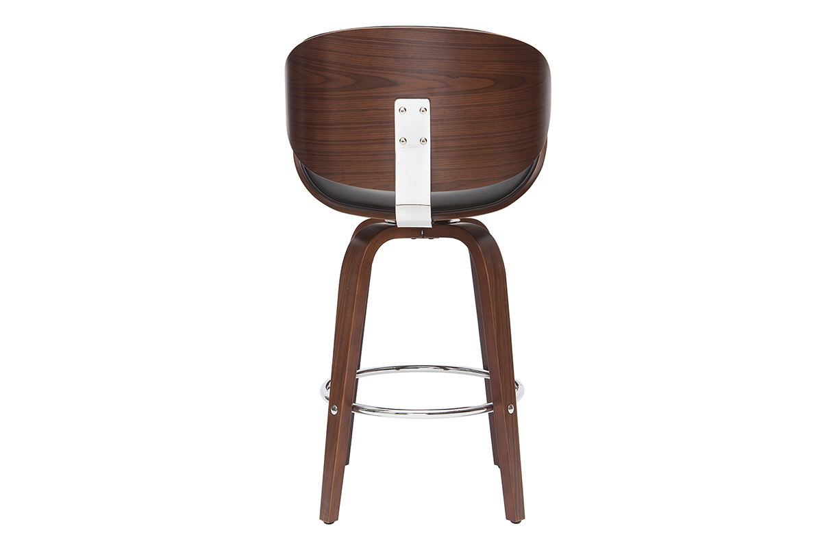 Tabouret de bar pivotant noir et bois fonc 65 cm WALNUT