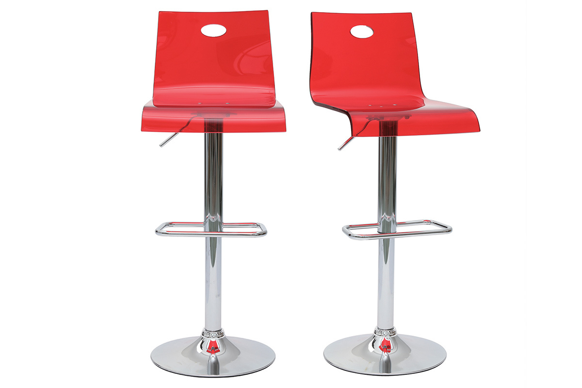 Tabouret de bar plexiglas rouge transparent SATURNE (lot de 2)