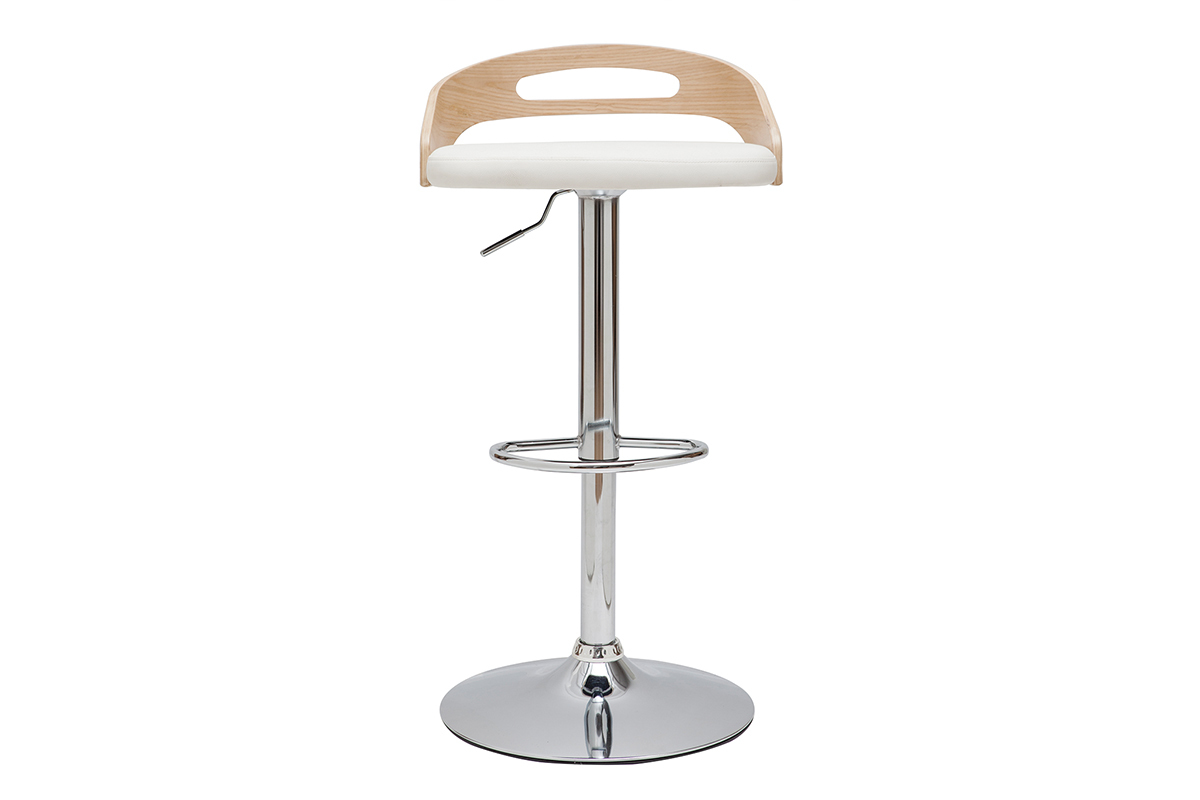 Tabouret de bar rglable design blanc et bois clair MANO