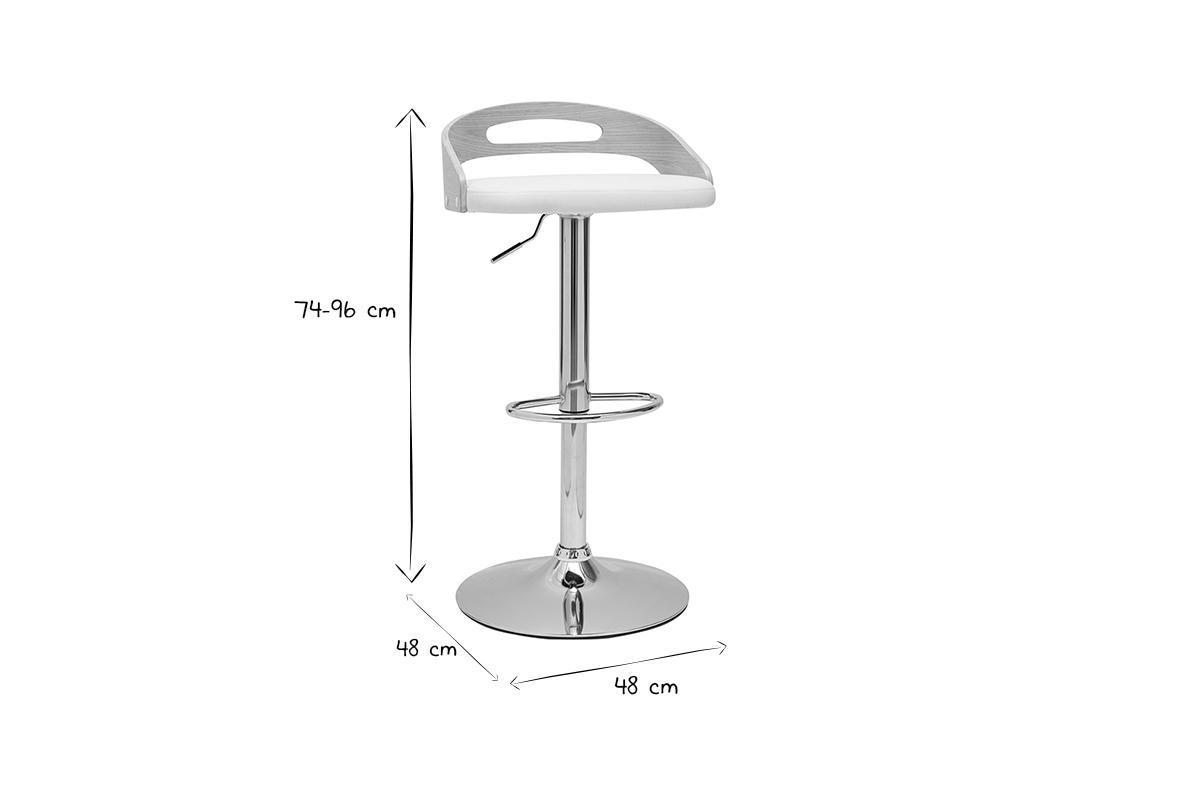 Tabouret de bar rglable design blanc et bois clair MANO