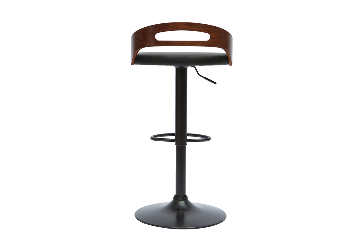 Tabouret de bar rglable design noir et bois noyer MANO