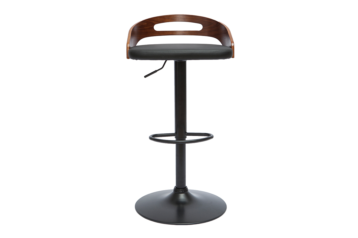 Tabouret de bar rglable design noyer et polyurthane noir MANO