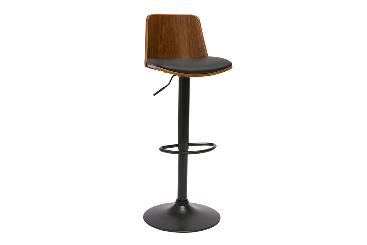 Tabouret de bar rglable noir et bois fonc DOA