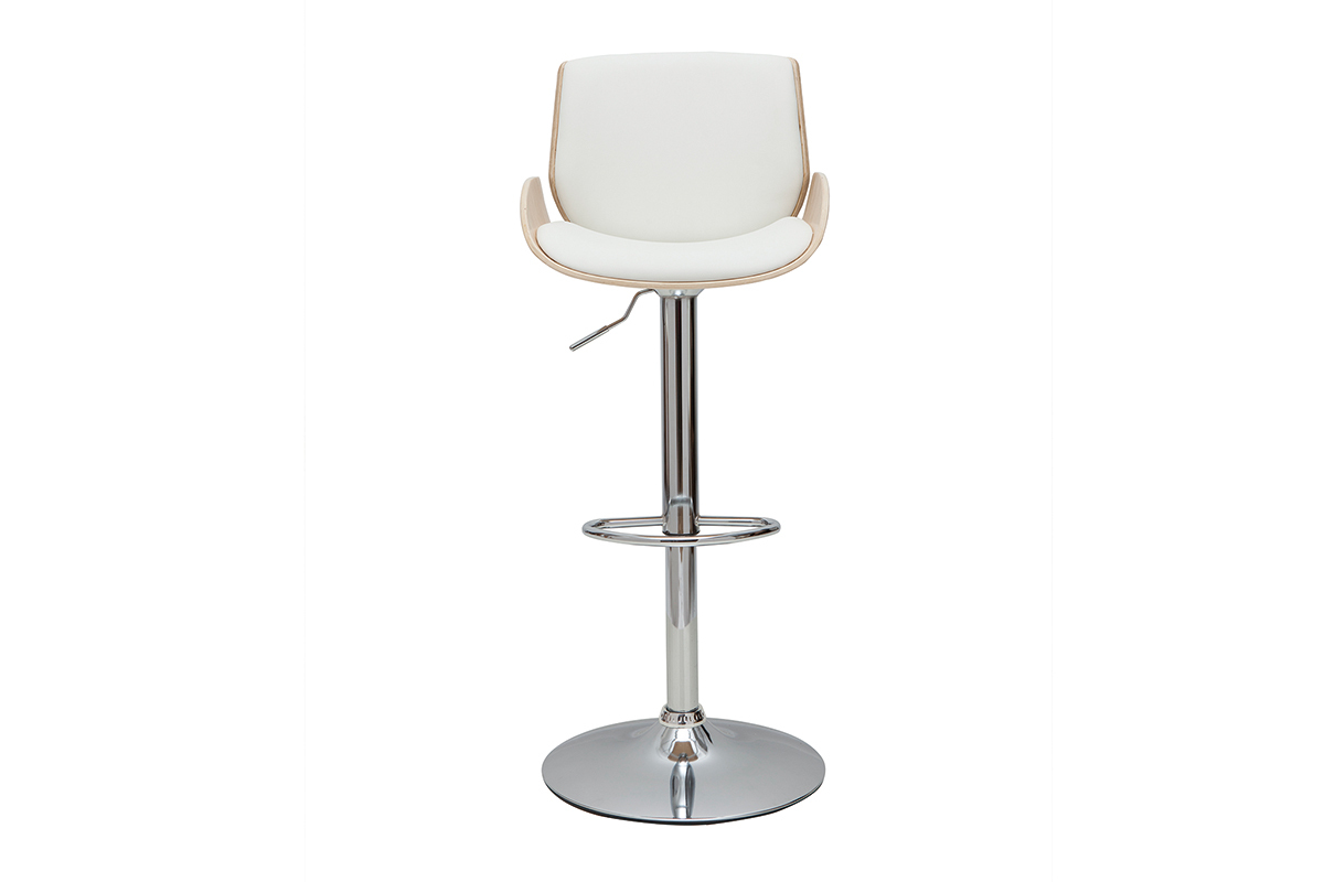 Tabouret de bar relevable blanc et bois clair VESPER