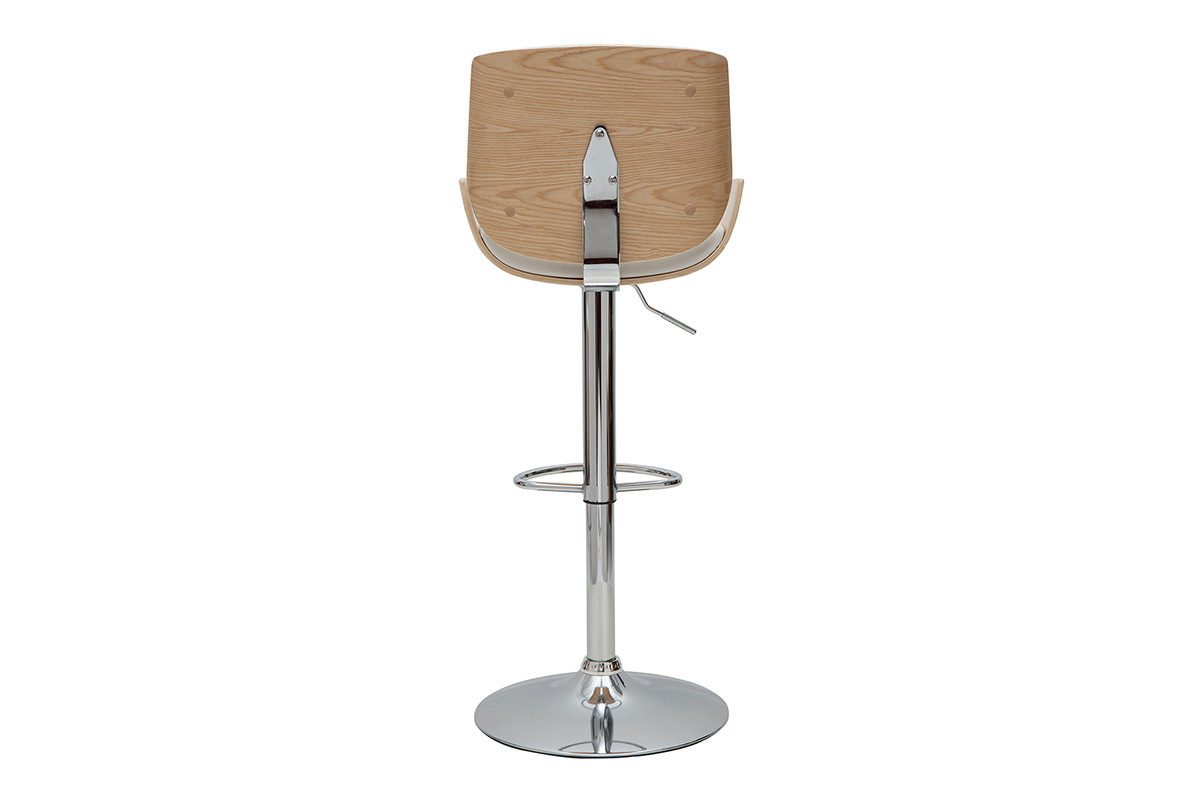 Tabouret de bar relevable blanc et bois clair VESPER