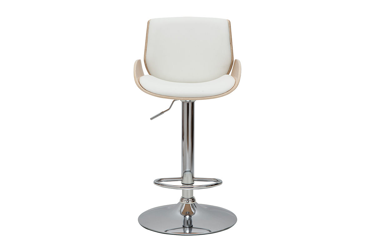 Tabouret de bar relevable blanc et bois clair VESPER