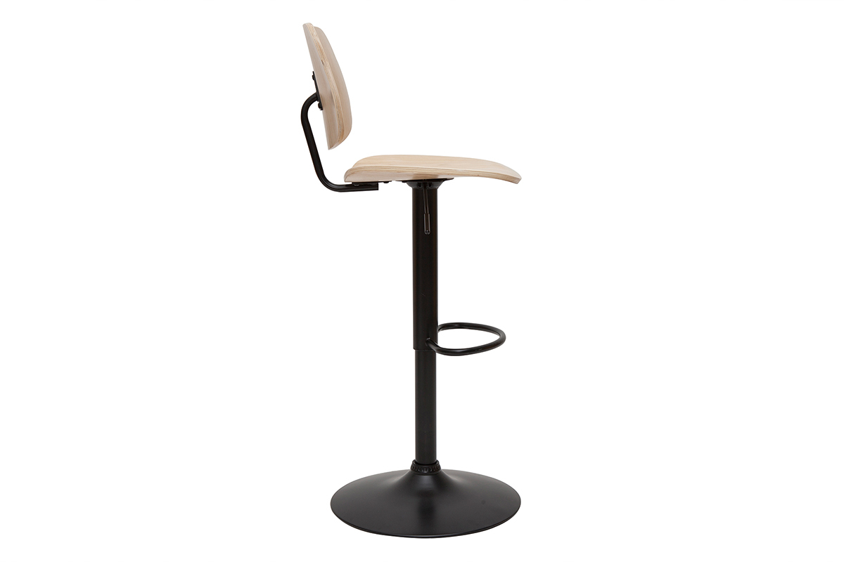 Tabouret de bar relevable bois clair et mtal noir TOBIAS