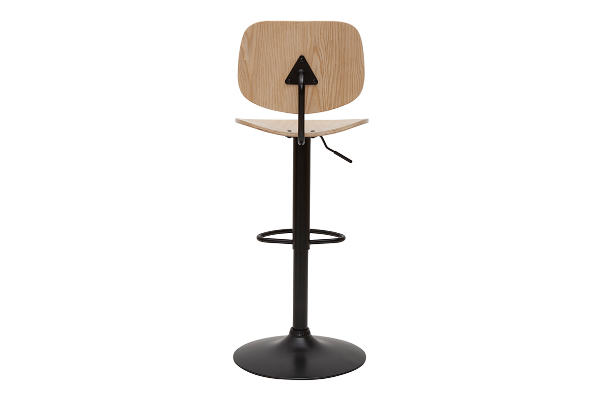 Tabouret de bar relevable bois clair et mtal noir TOBIAS