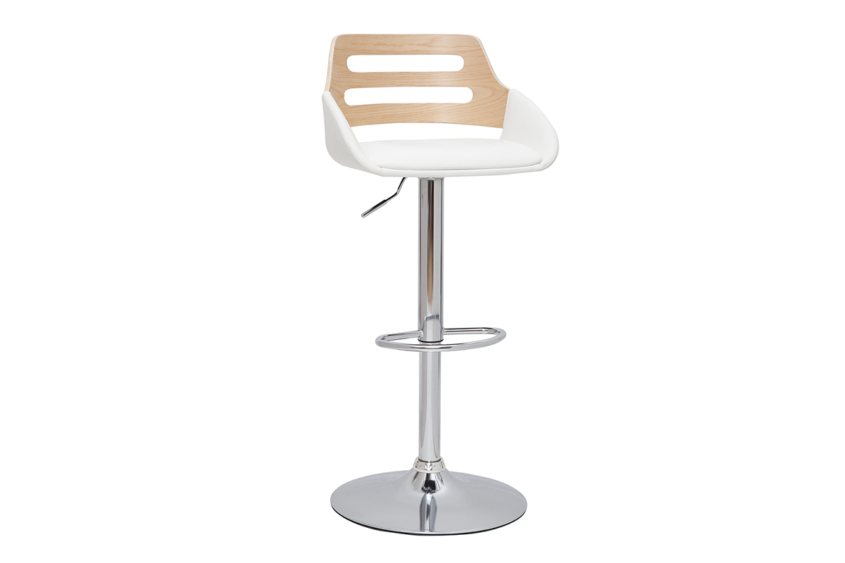 Tabouret de bar relevable design blanc et chne PERNIK