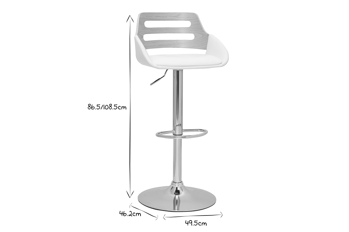 Tabouret de bar relevable design blanc et chne PERNIK