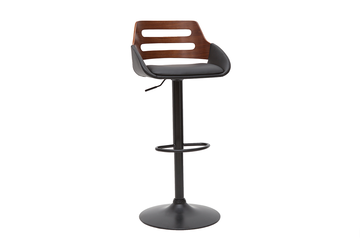 Tabouret de bar relevable design noir et noyer PERNIK