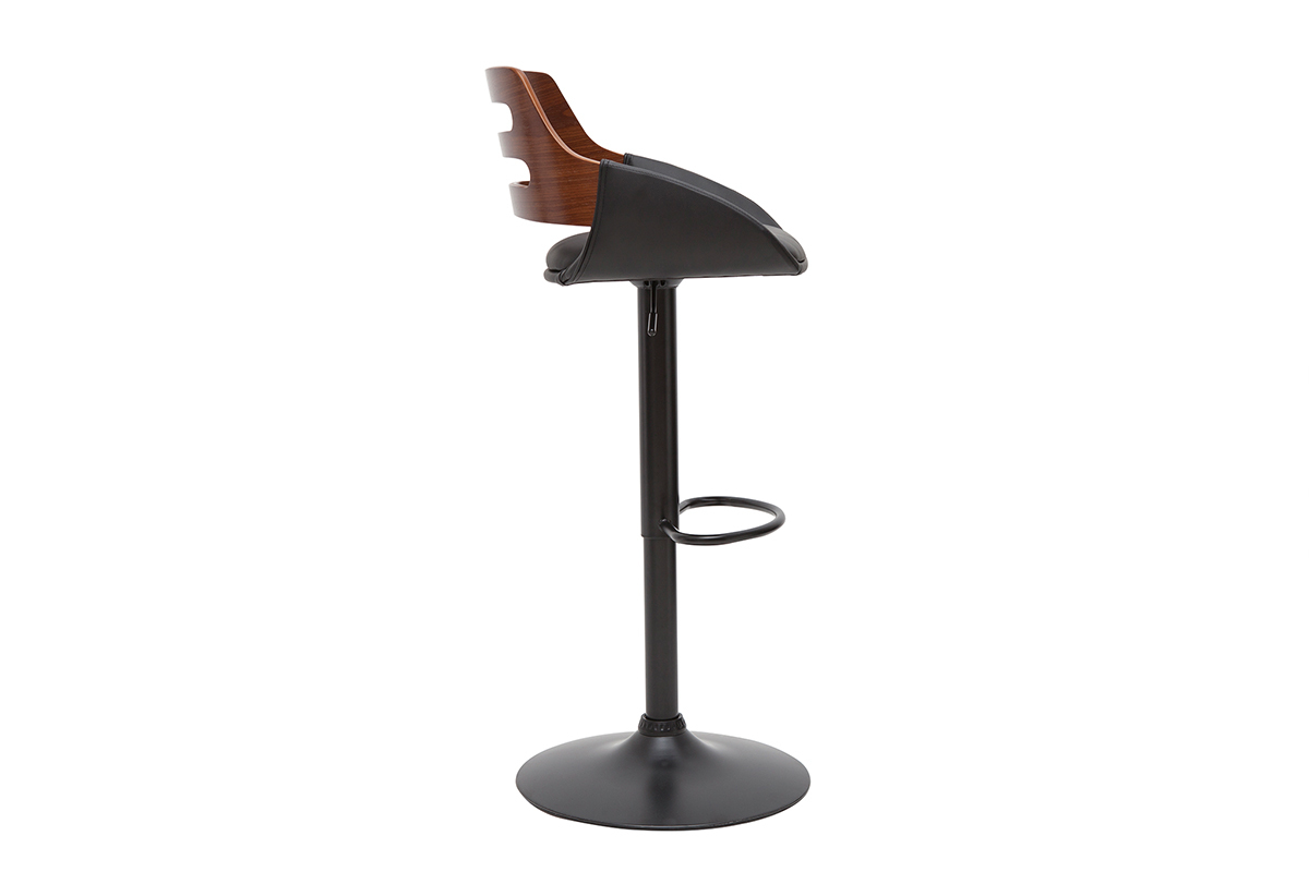 Tabouret de bar relevable design noir et noyer PERNIK