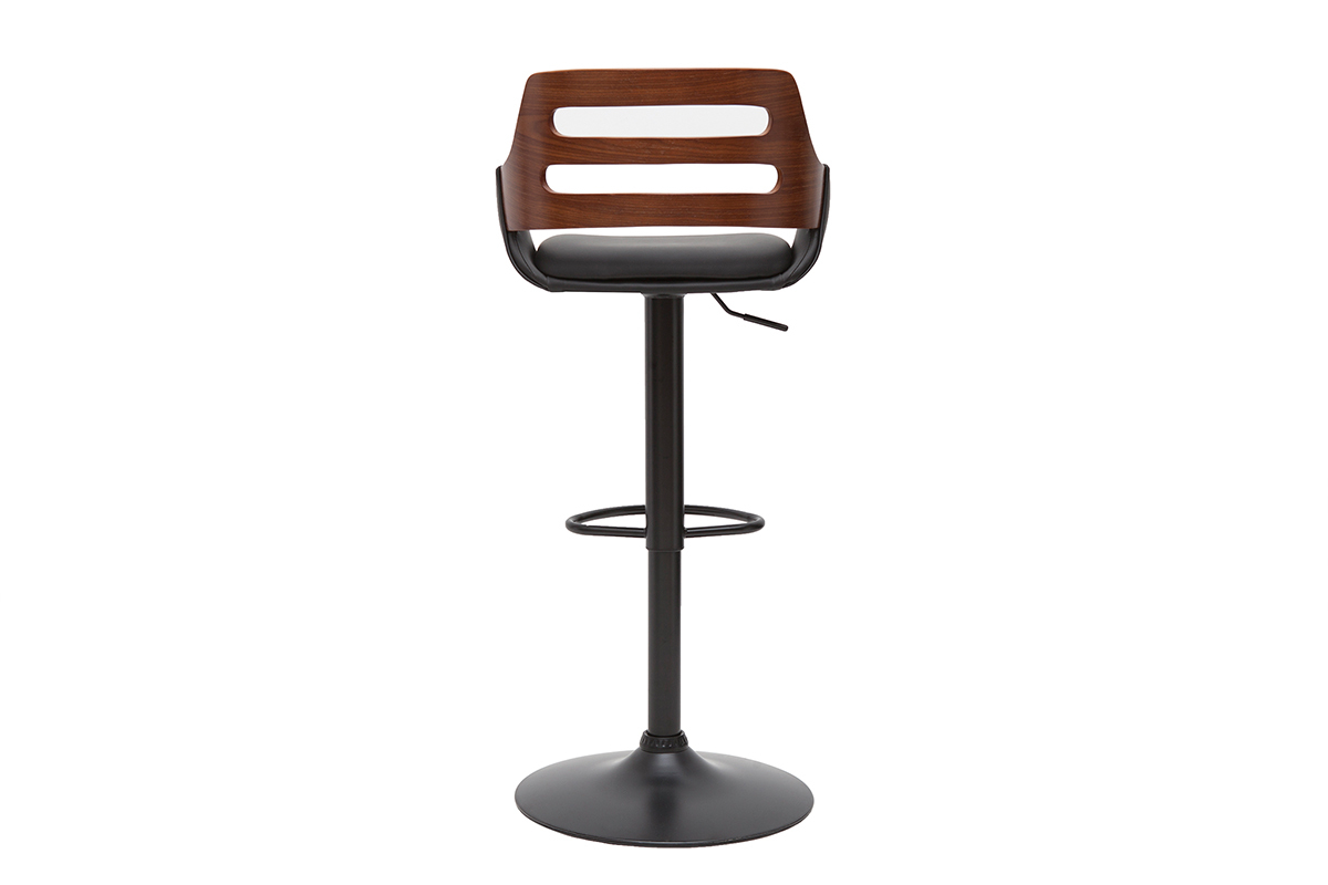 Tabouret de bar relevable design noir et noyer PERNIK