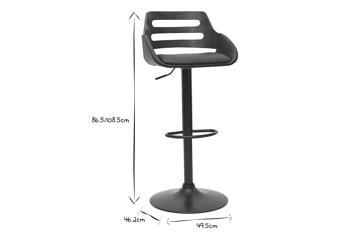 Tabouret de bar relevable design noir et noyer PERNIK