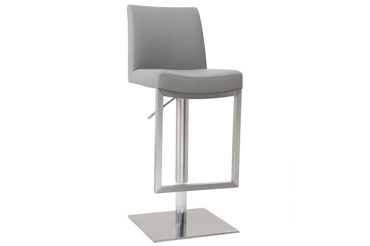 Tabouret de bar relevable gris et acier chrom KYLE