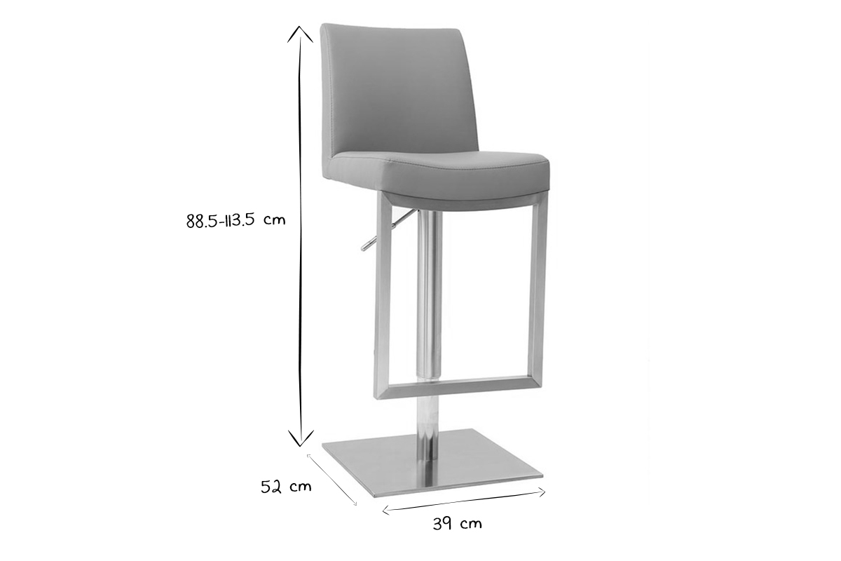 Tabouret de bar relevable gris et acier chrom KYLE