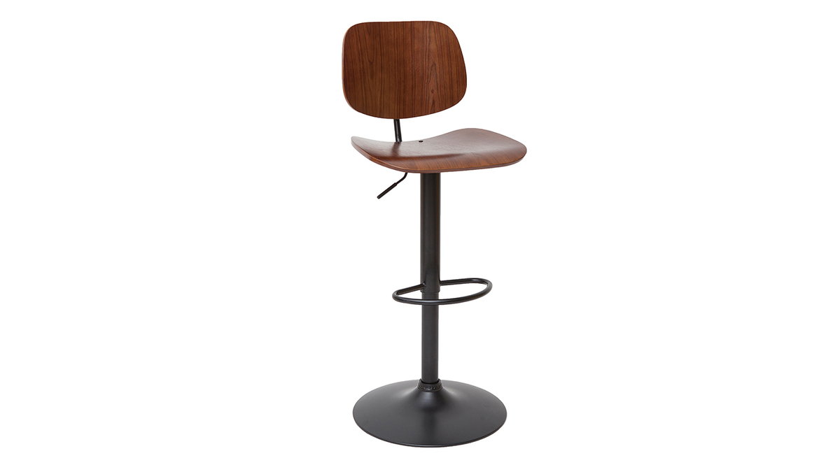 Tabouret de bar relevable noyer et mtal noir TOBIAS