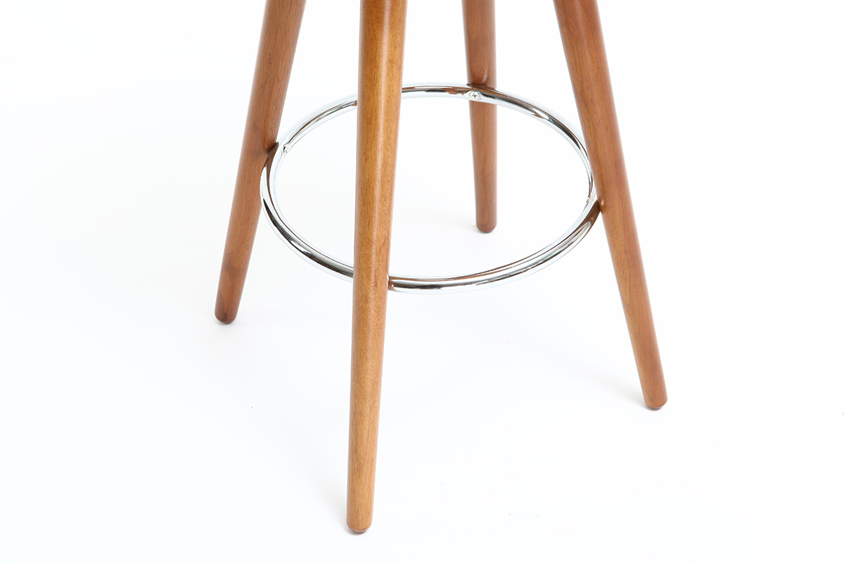 Tabouret de bar scandinave 65cm PU noir pieds noyer NORDECO