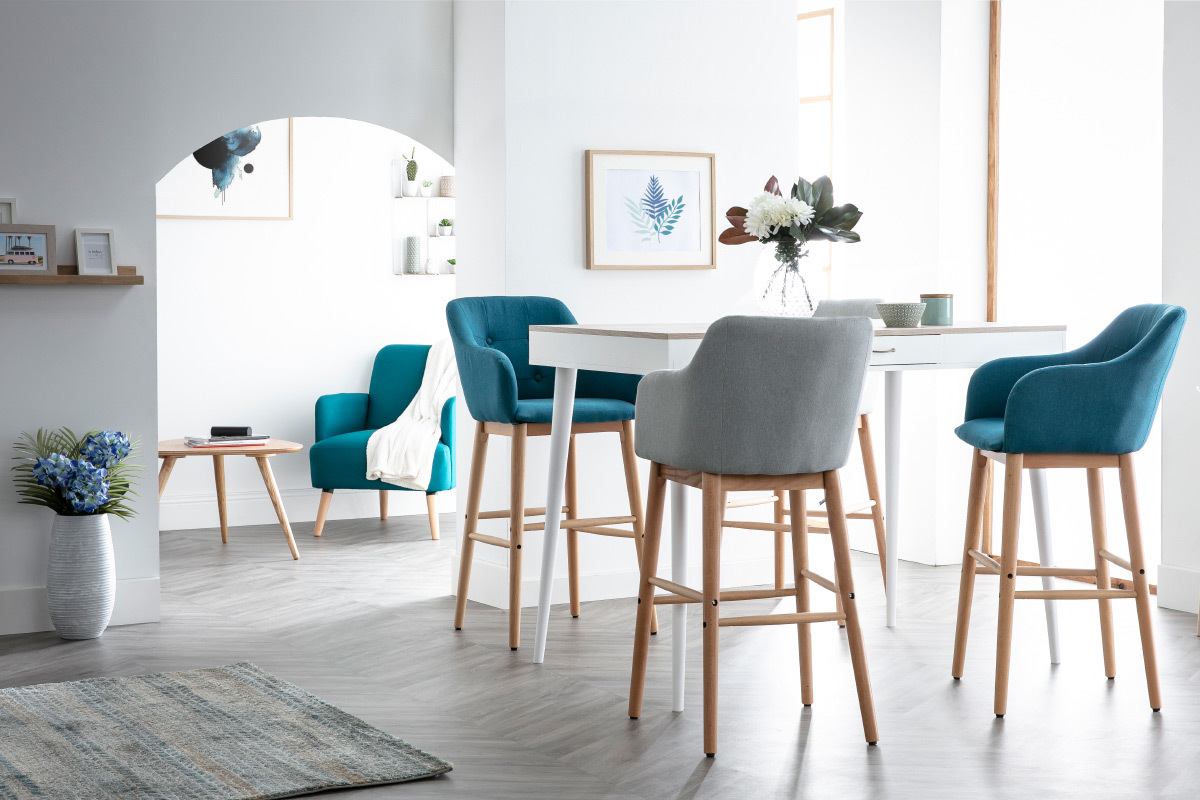 Tabouret de bar scandinave 75cm bleu BALTIK