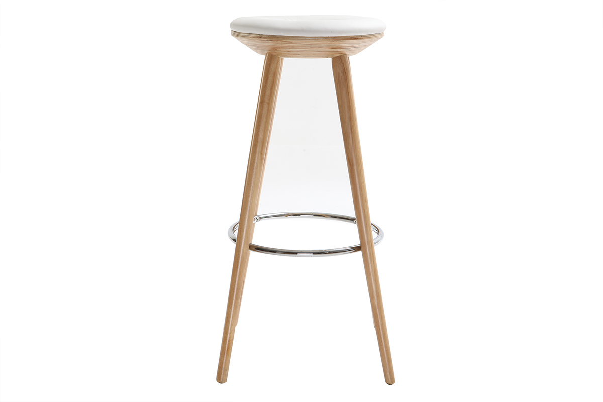 Tabouret de bar scandinave blanc et bois clair 79 cm NORDECO