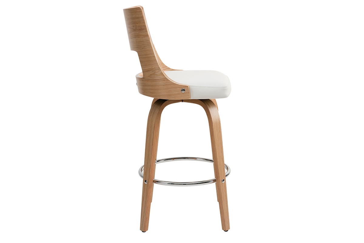 Tabouret De Bar Scandinave Blanc Et Bois Clair Garbo Miliboo