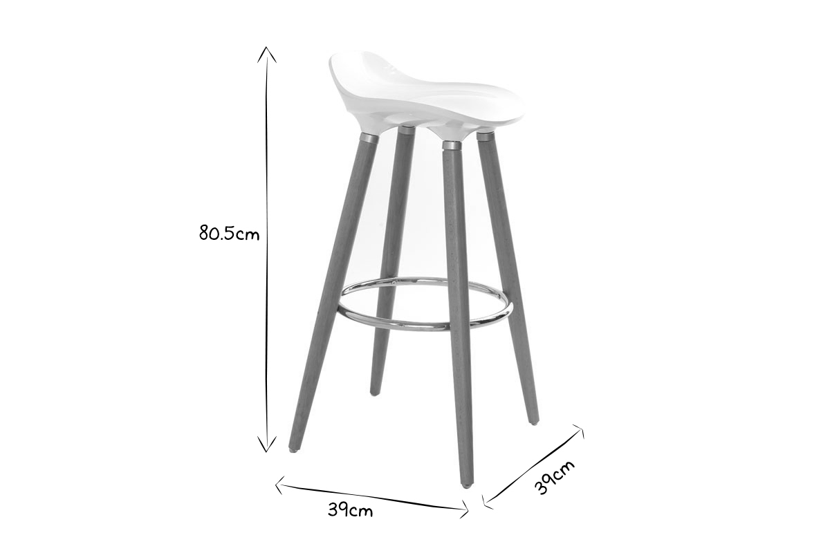 Tabouret de bar scandinave blanc H74 cm GILDA