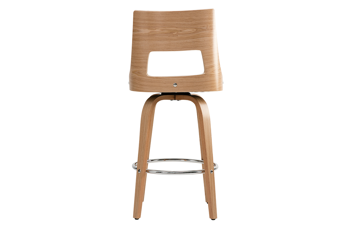 Tabouret de bar scandinave pivotant blanc et bois clair GARBO