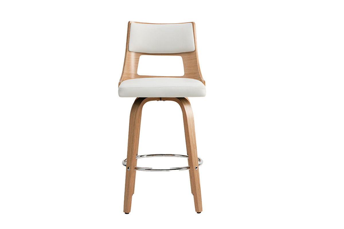 Tabouret de bar scandinave pivotant blanc et bois clair GARBO