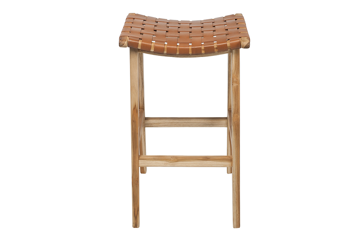 Tabouret de bar teck et cuir H65 cm LODGE