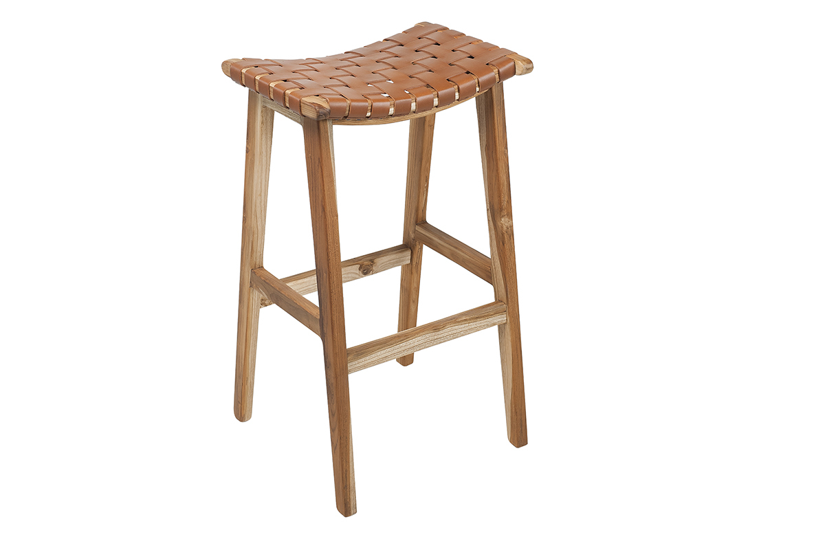 Tabouret de bar teck et cuir H65 cm LODGE