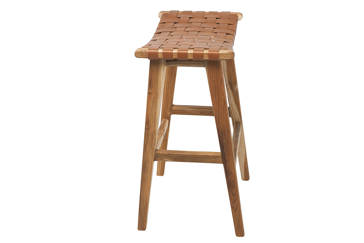 Tabouret de bar teck et cuir H65 cm LODGE