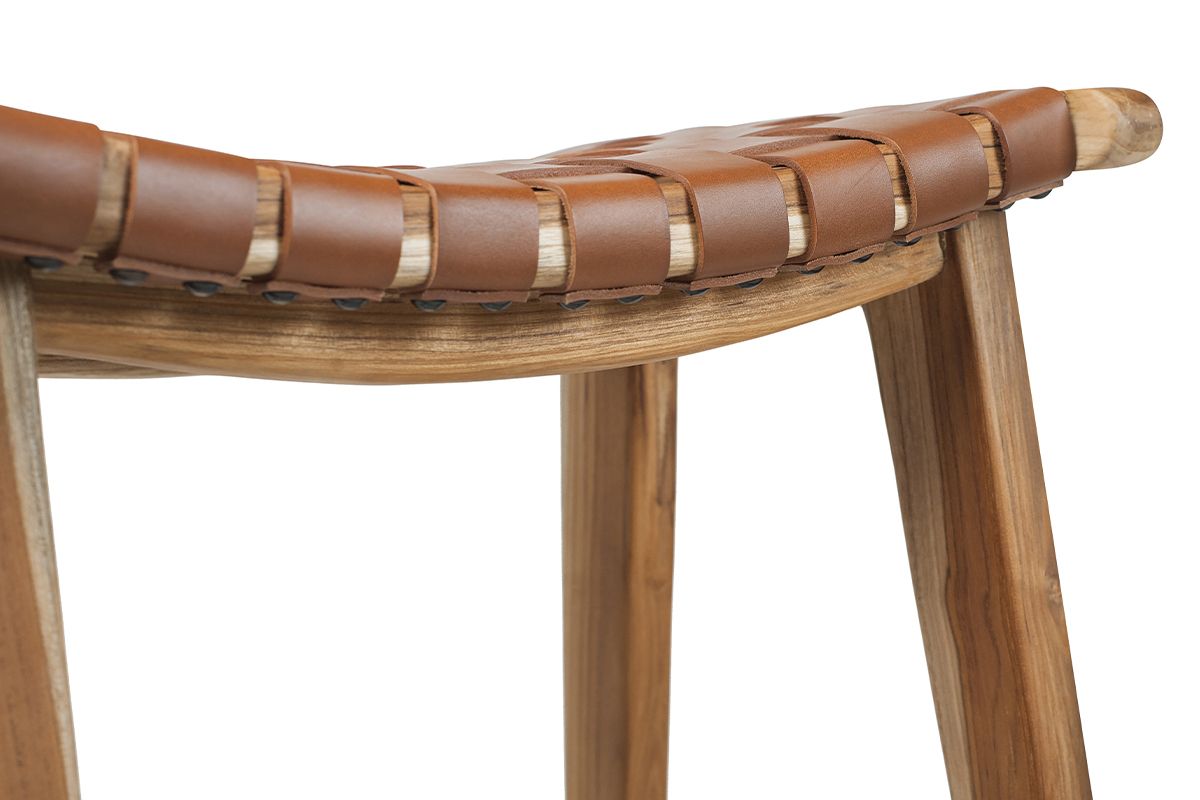 Tabouret de bar teck et cuir H65 cm LODGE