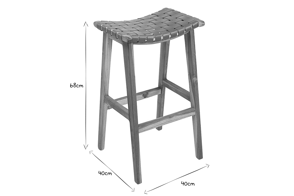 Tabouret de bar teck et cuir H65 cm LODGE