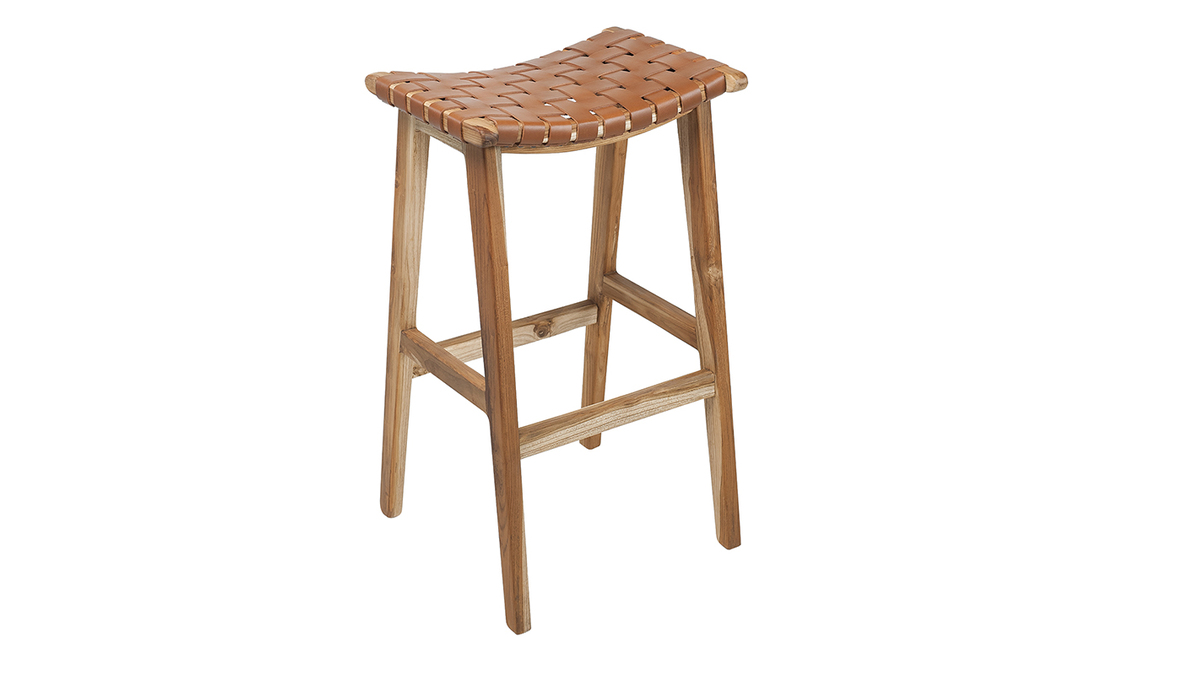 Tabouret de bar teck et cuir H65 cm LODGE