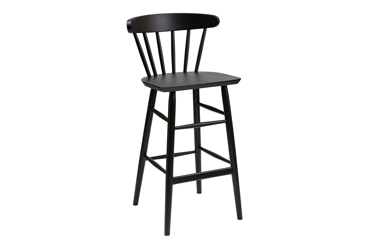 Tabouret de bar vintage  barreaux noir mat H65 cm DARIA