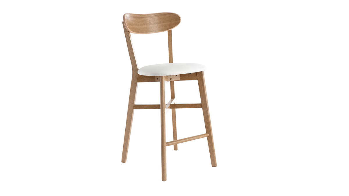 Tabouret de bar blanc, chaise de bar en bois massif, hauteur 60/80 cm  V-90.71-44-45W