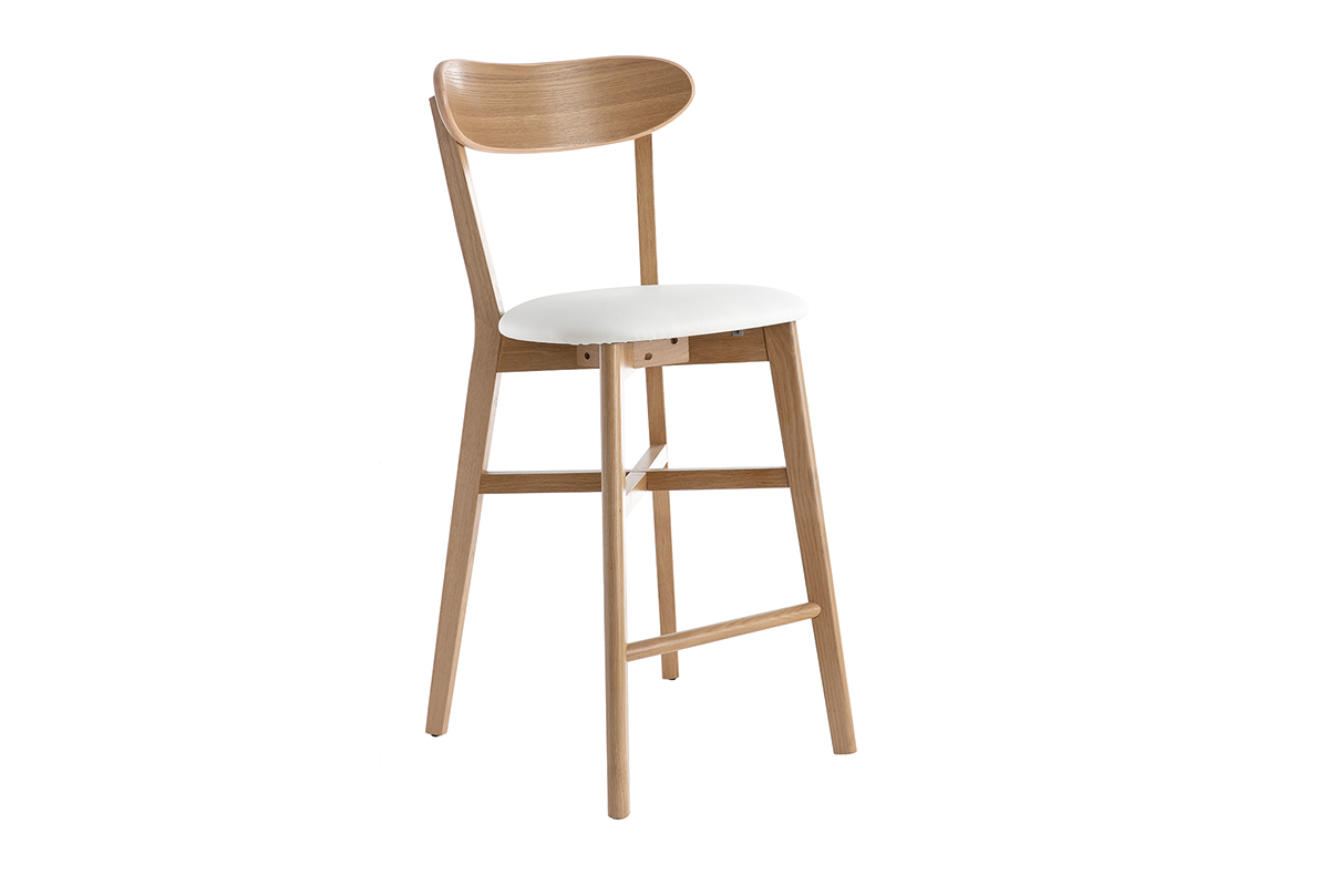 Tabouret de bar vintage bois clair et blanc H65 cm DOVE