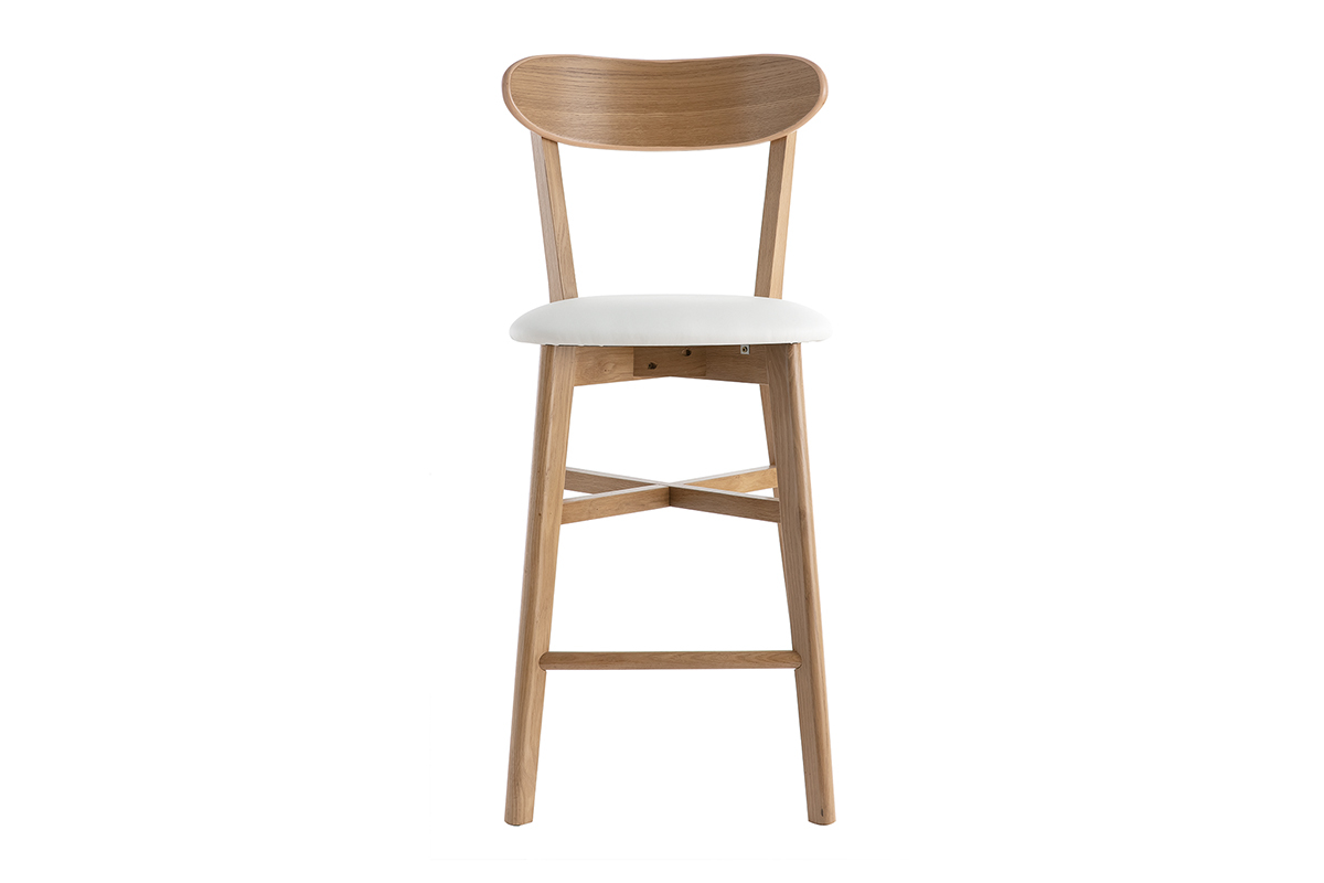 Tabouret de bar vintage bois clair et blanc H65 cm DOVE