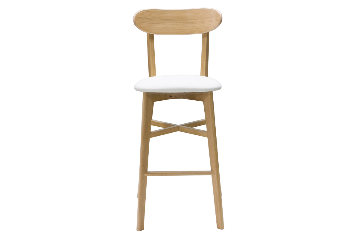 Tabouret de bar vintage bois clair et blanc H75 cm DOVE