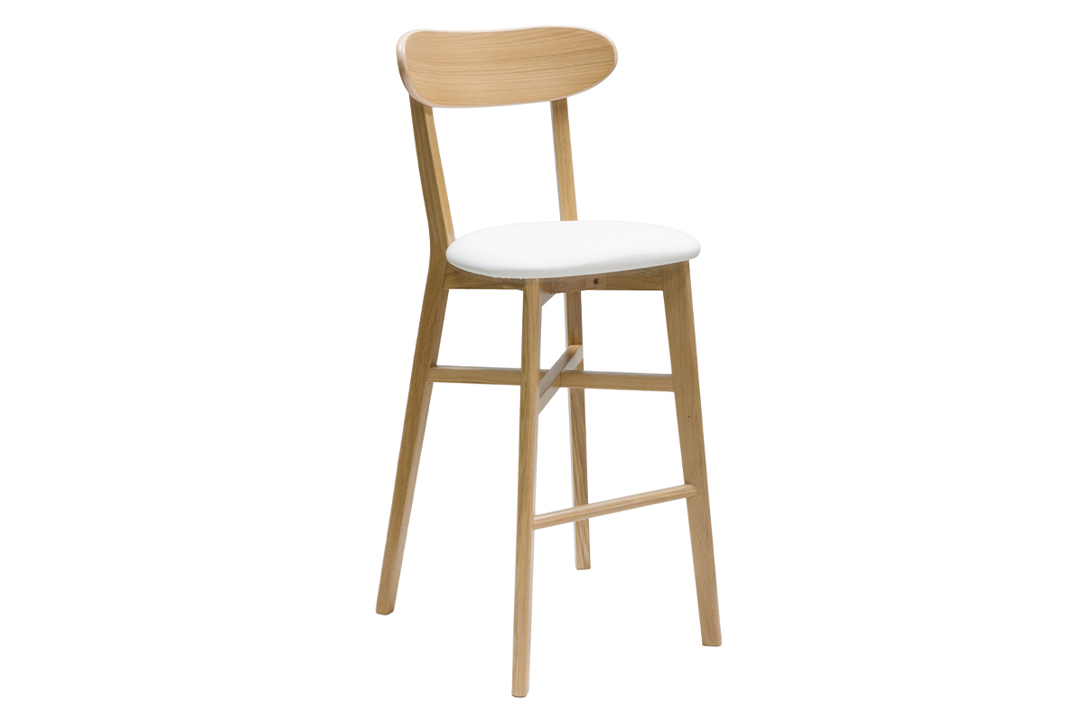 Tabouret de bar vintage bois clair et blanc H75 cm DOVE