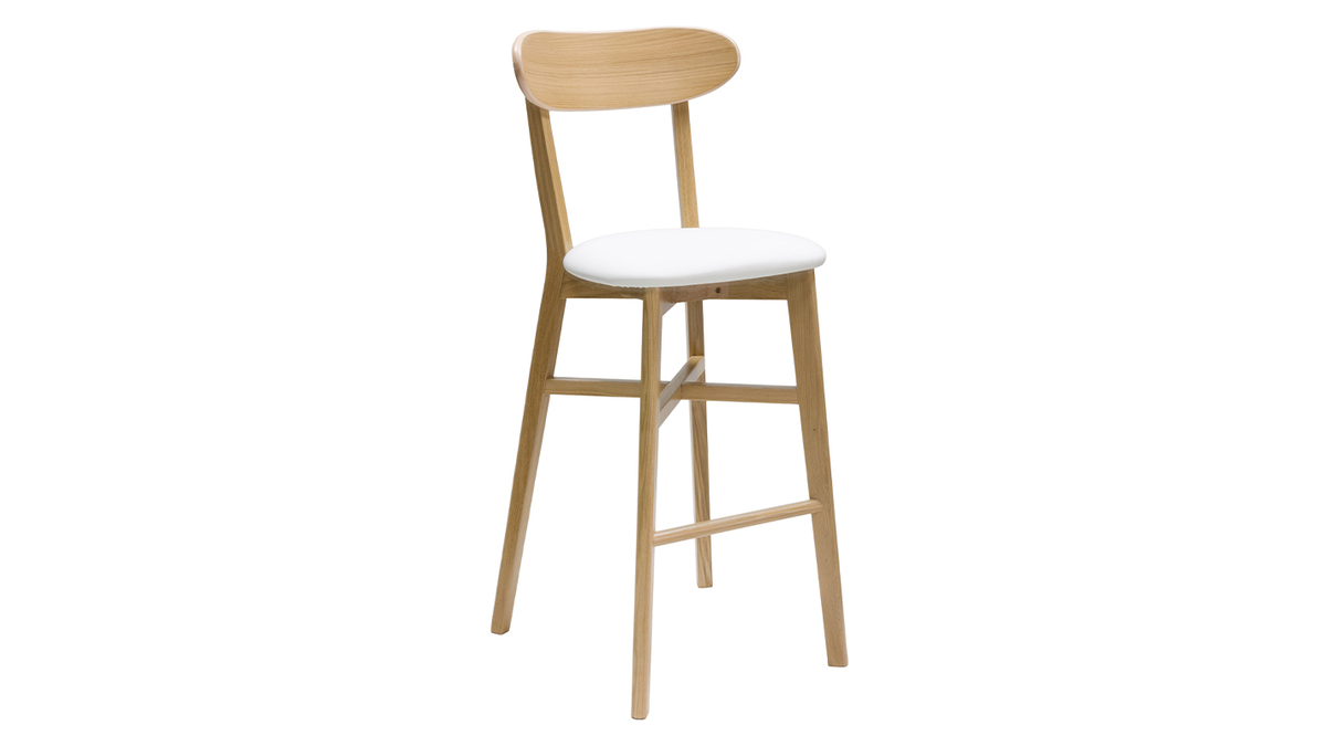 Tabouret de bar vintage bois clair et blanc H75 cm DOVE