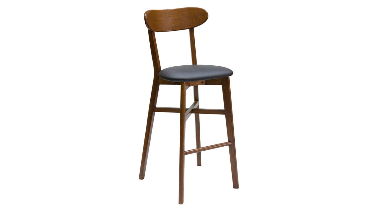 Tabouret de bar vintage noyer et noir H75 cm DOVE