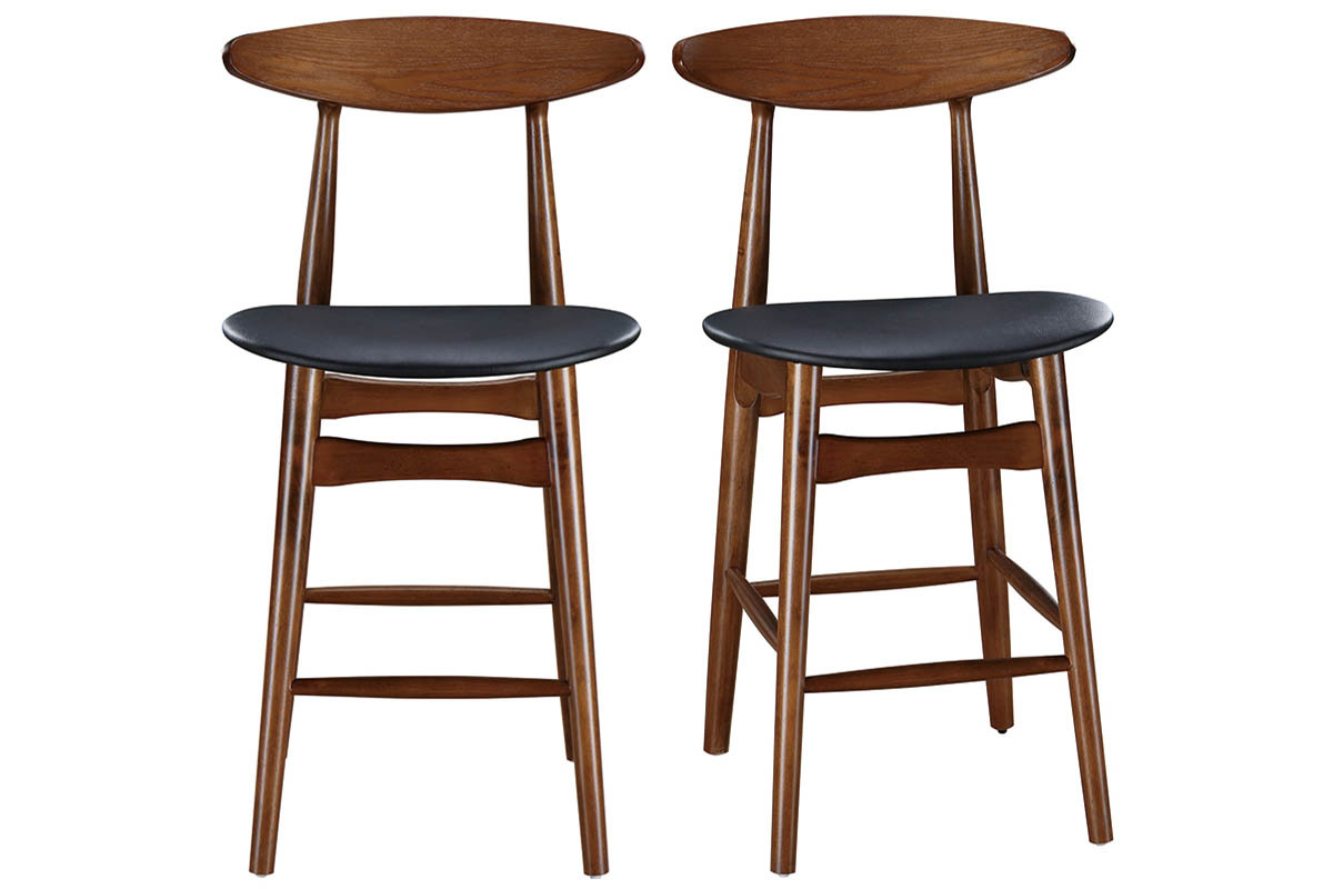 Tabouret de bar vintage noyer et PU noir 65 cm (lot de 2) WALFORD