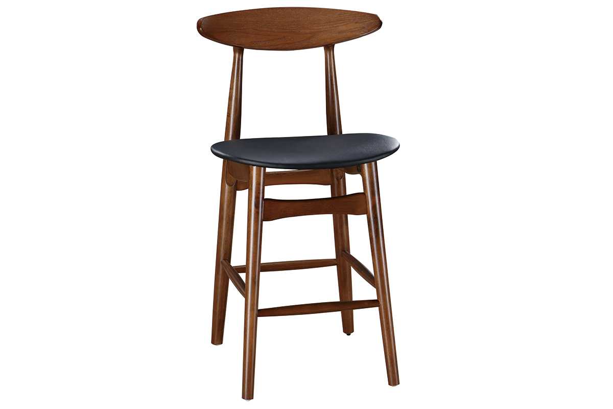 Tabouret de bar vintage noyer et PU noir 65 cm (lot de 2) WALFORD