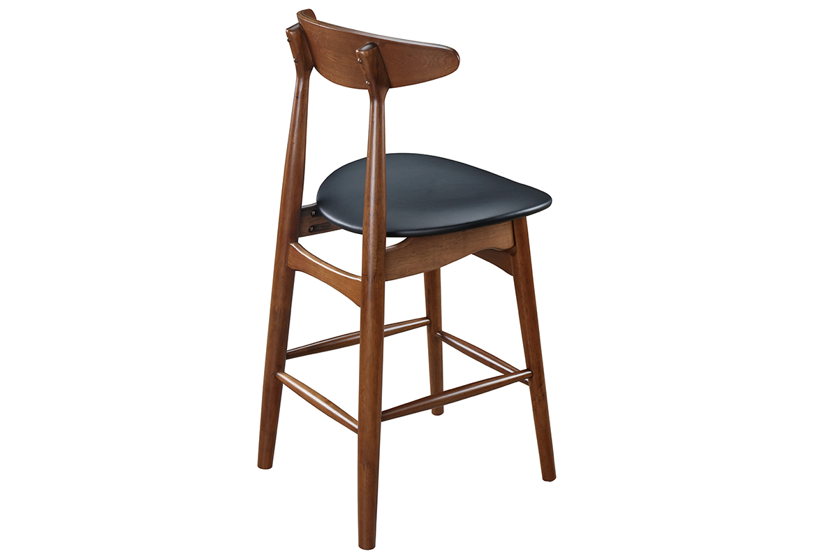 Tabouret de bar vintage noyer et PU noir 65 cm (lot de 2) WALFORD