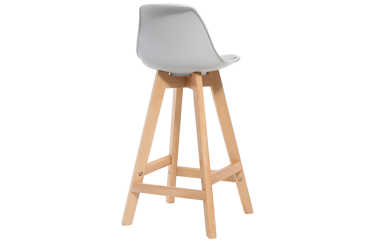 Tabouret design gris clair et bois 65cm lot deux MINI PAULINE