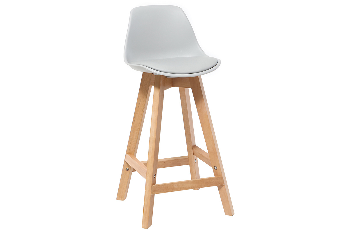 Tabouret design gris clair et bois 65cm lot deux MINI PAULINE