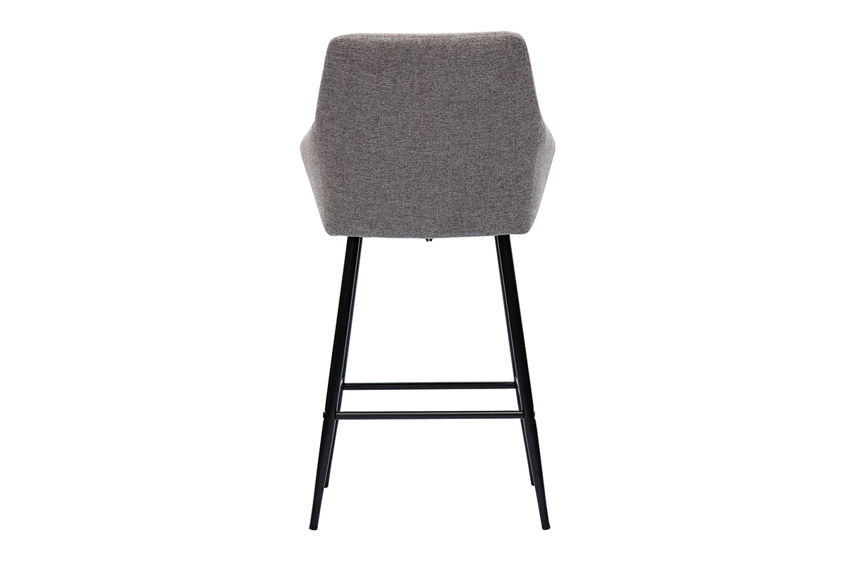 Tabourets de bar avec siges matelasss en tissu effet velours textur gris et mtal noir H65 cm (lot de 2) MONTERO